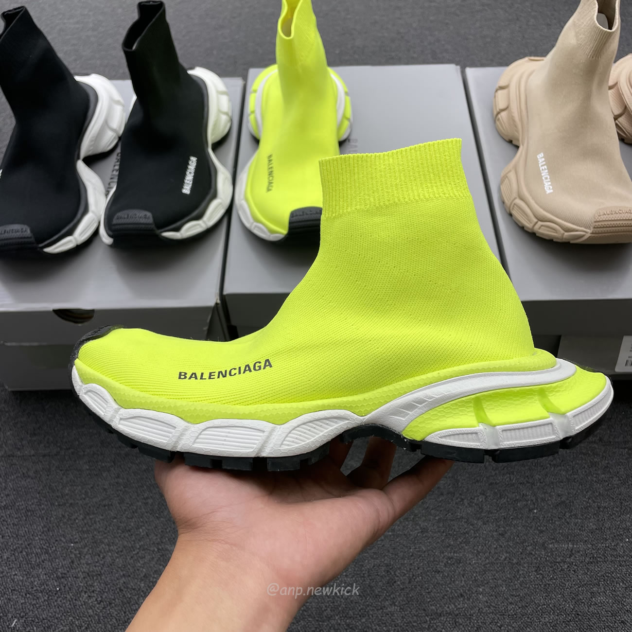 Balenciaga 3xl Sock Recycled Knit Sneakers Black White Fluo Yellow Beige (4) - newkick.app